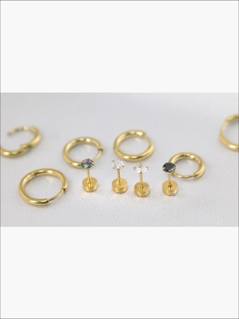 Hypoallergenic Titanium Earrings Set - 7 Pairs Flat Back Studs & Hoops for - Picture 7 of 7